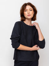 Round Neck Pullover Sweater - Black Melange