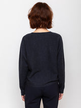 Round Neck Pullover Sweater - Black Melange
