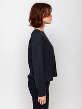 Round Neck Pullover Sweater - Black Melange