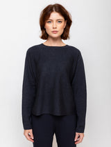 Round Neck Pullover Sweater - Black Melange