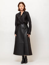 Long Sleeve Silk Blouse - Coal Black
