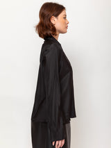 Long Sleeve Silk Blouse - Coal Black