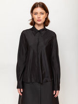 Long Sleeve Silk Blouse - Coal Black
