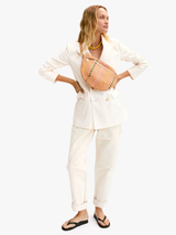 Clare V. - Grande Fanny - Bisque Woven Checker with Stripe - Verdalina