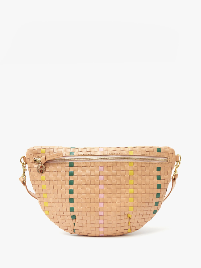 Clare V. - Grande Fanny - Bisque Woven Checker with Stripe - Verdalina