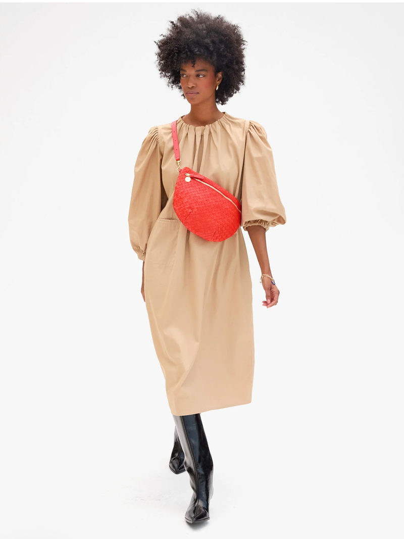 Clare V | Grande Fanny - Medium Woven Diagonal - Bright Poppy