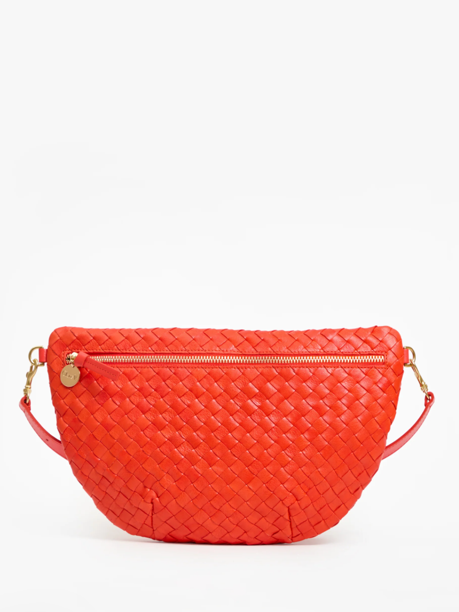 Clare V | Grande Fanny - Medium Woven Diagonal - Bright Poppy