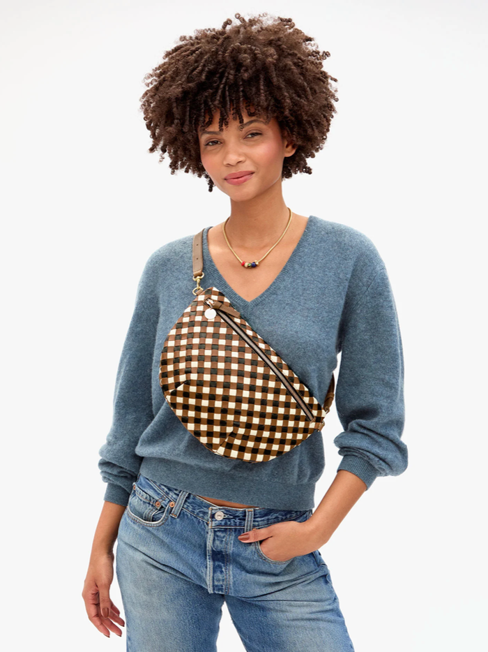 Clare V. | Grande Fanny - Medium Woven Diagonal - Oat Multi