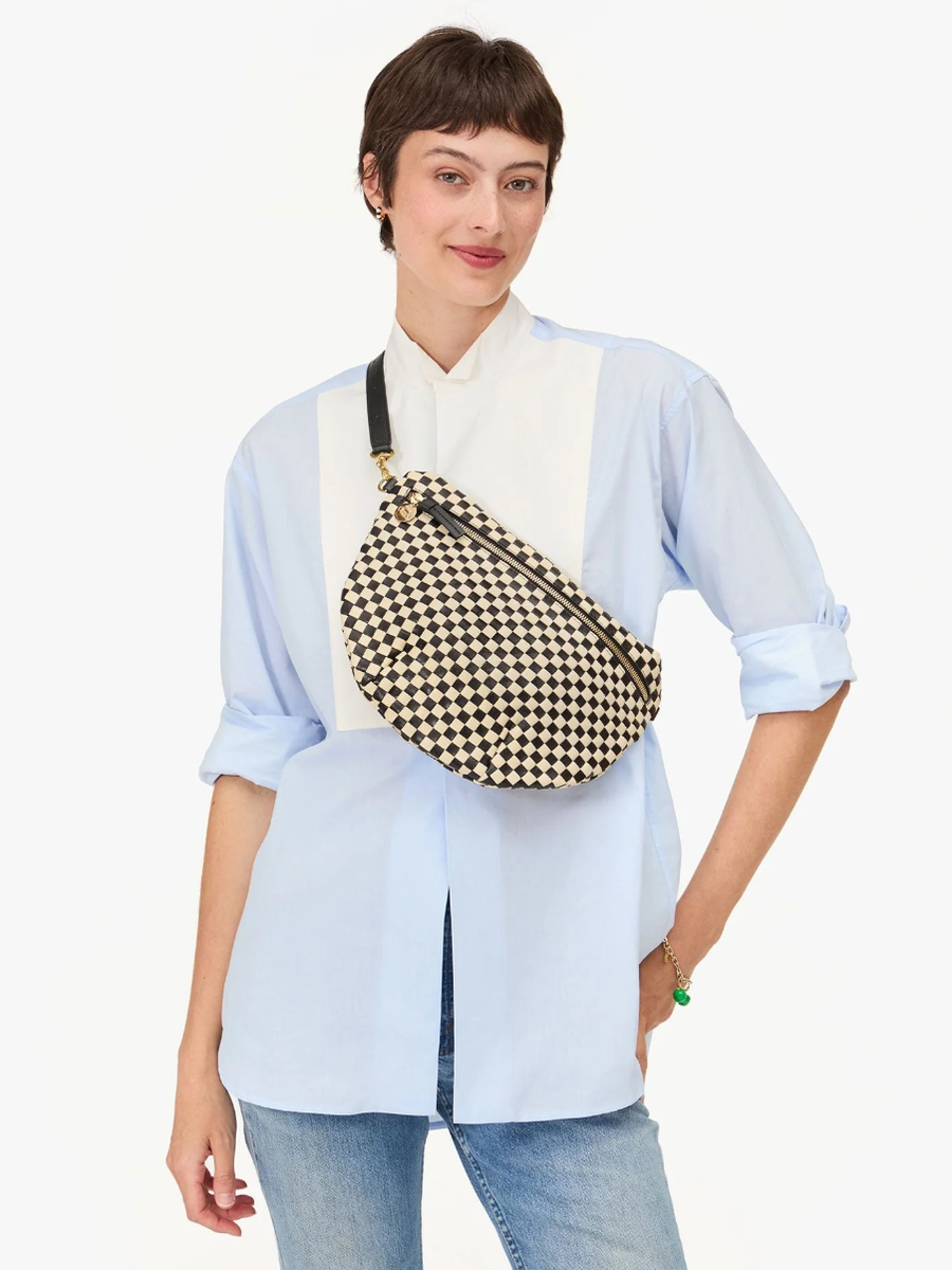 Clare V. | Grande Fannny - Black and Cream Woven Checker | Verdalina