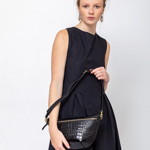 Clare V. | Grande Fanny - Congo Croco - Black | Verdalina