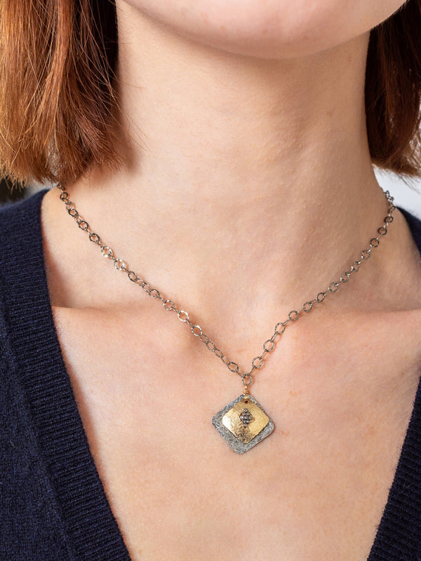 Gold and Silver Necklace with Gold Beads