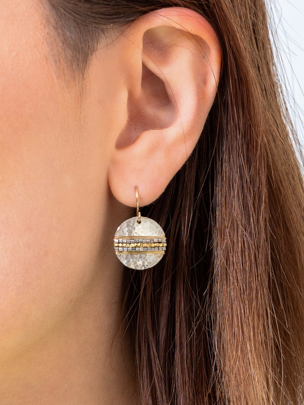 Silver with Gold Wrap Round Earrings