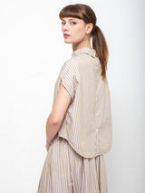 Gallego Desportes - Top U Button Back Shirt - Beige Stripes - Verdalina
