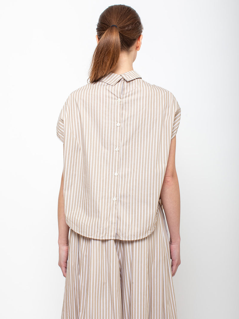 Gallego Desportes - Top U Button Back Shirt - Beige Stripes - Verdalina