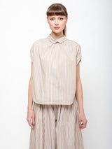 Gallego Desportes - Top U Button Back Shirt - Beige Stripes - Verdalina