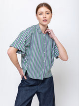 Gallego Desportes - Elvira Top - Poplin Green Stripes - Verdalina