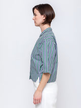 Elvira Top - Poplin Green Stripes