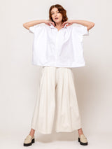 Wave Collar Shirt with Elbow Cuffs - Oxford White