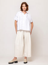 Wave Collar Shirt with Elbow Cuffs - Oxford White
