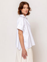 Wave Collar Shirt with Elbow Cuffs - Oxford White