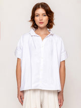 Wave Collar Shirt with Elbow Cuffs - Oxford White