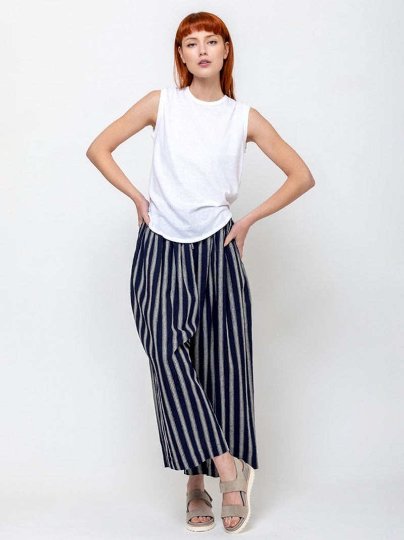 Ichi Antiquites - Stripe Pants - Indigo and Natural - Verdalina