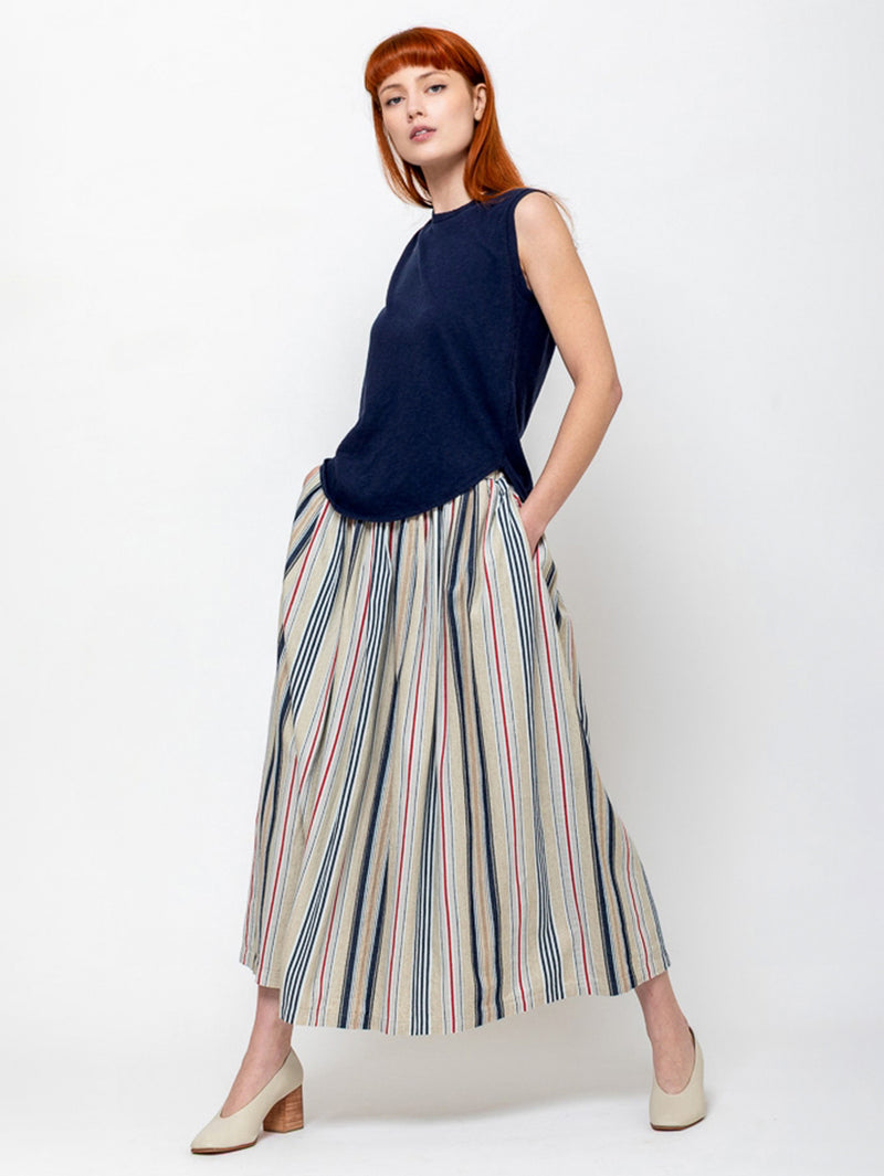 Ichi Antiquites - Indigo Stripe Skirt - Multi Stripe - Verdalina