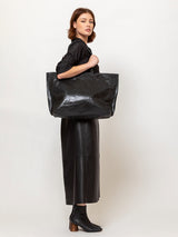 Kiki Crushed Grain Leather Bag - Black