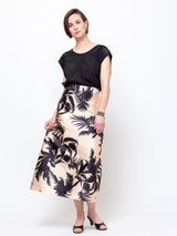 Palm A-Line Skirt - Black Palms