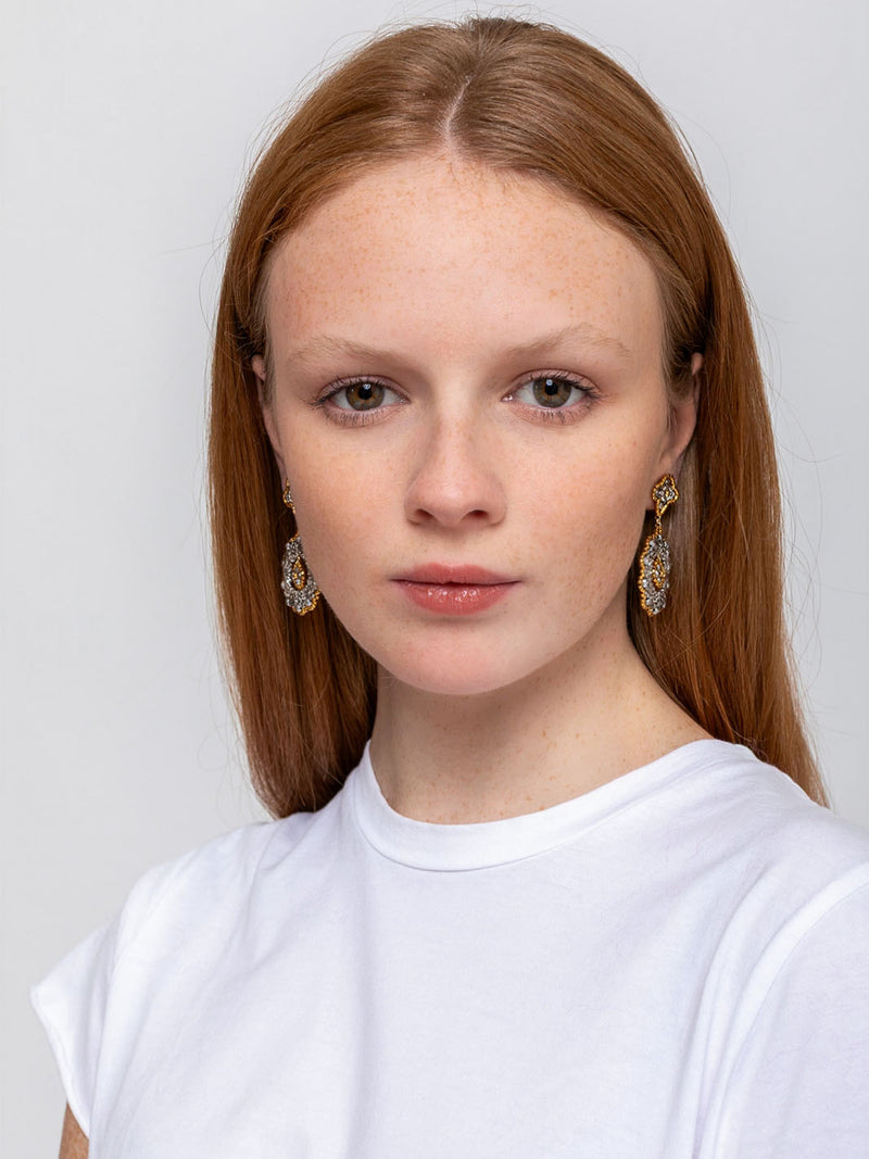 Circle with Flower Post Earrings - 14K