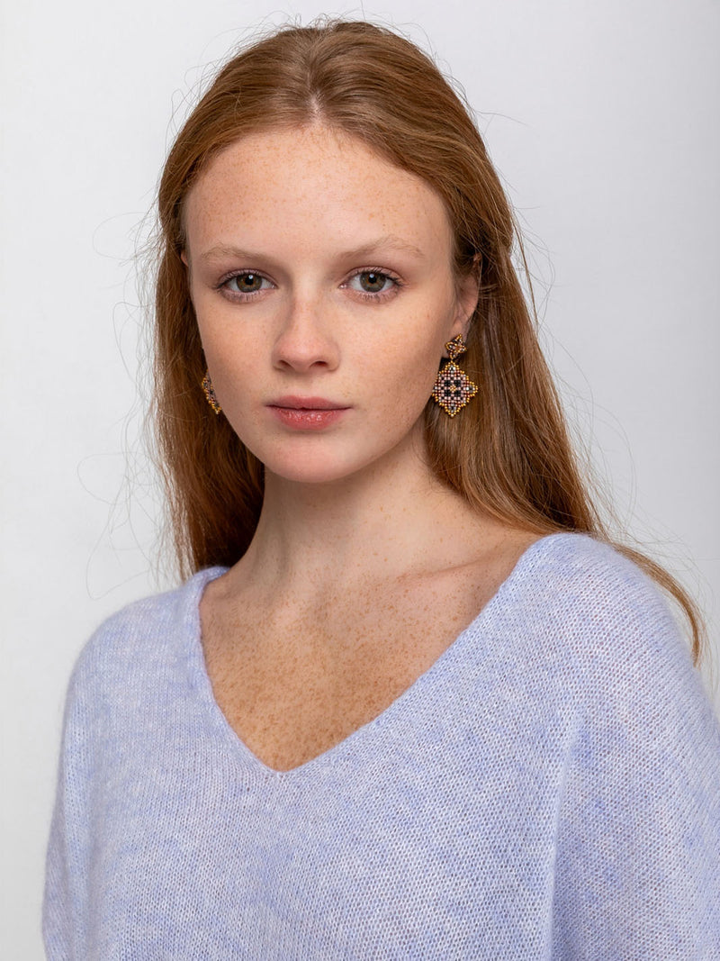 Triangle Beaded Post Earrings - 14K