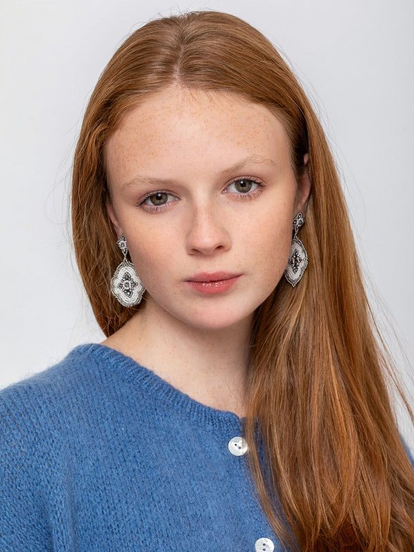 Scallop Drop Earrings - White - 14K