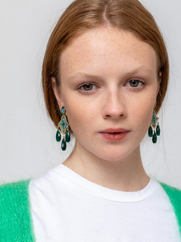 Miguel Ases - Drop Post Earrings - Green - 14K - Verdalina