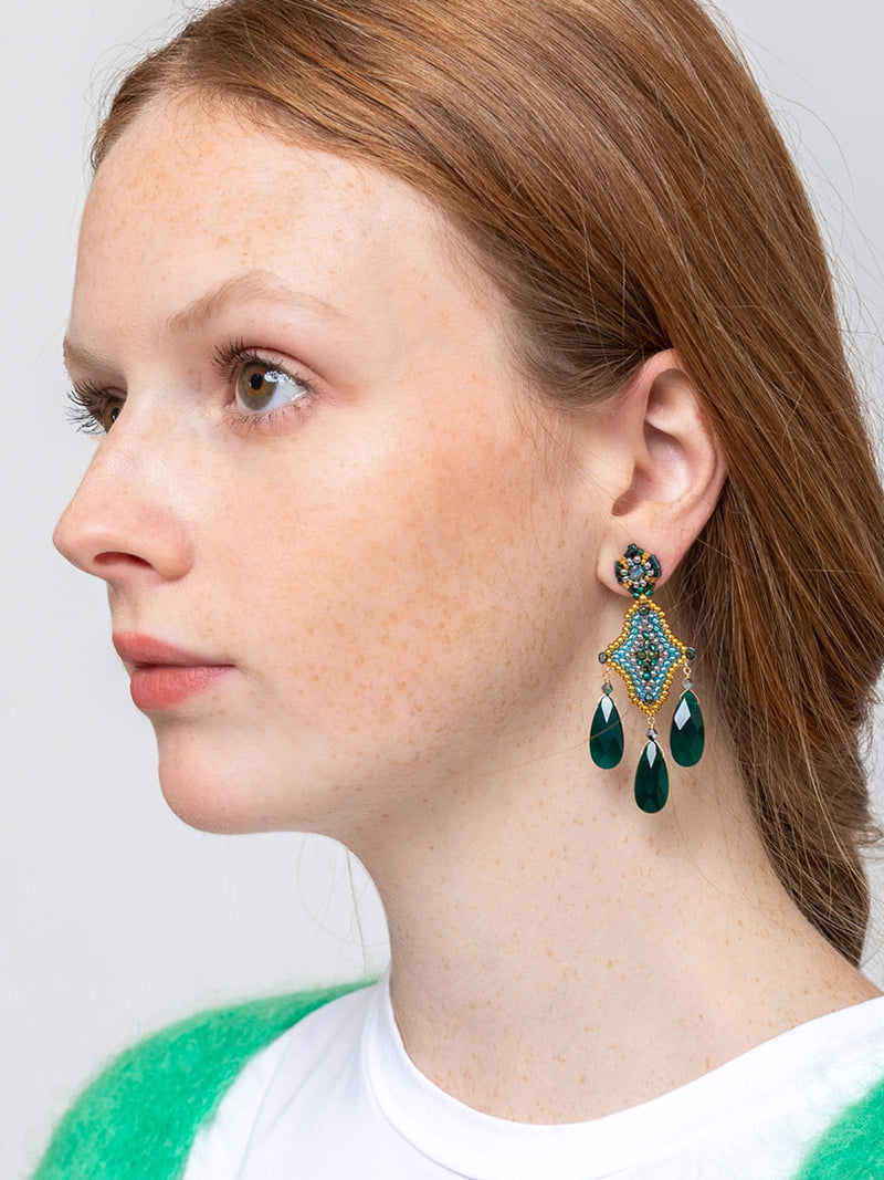 Miguel Ases - Drop Post Earrings - Green - 14K - Verdalina