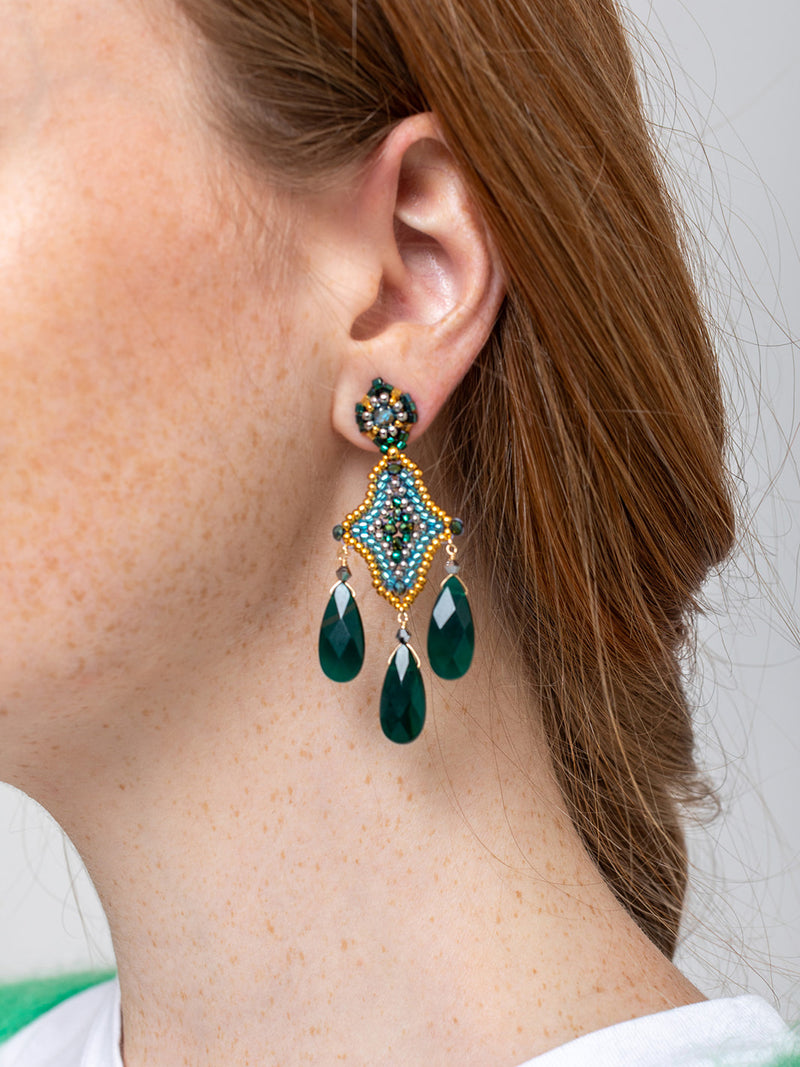 Miguel Ases - Drop Post Earrings - Green - 14K - Verdalina