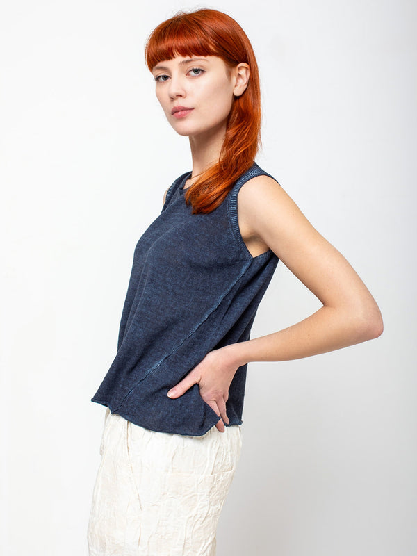 M J Watson - Cotton and Linen Top - Faded Navy - Verdalina
