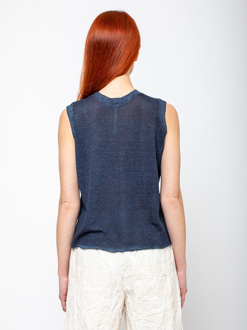 M J Watson - Cotton and Linen Top - Faded Navy - Verdalina