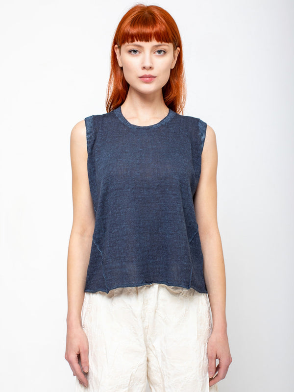 M J Watson - Cotton and Linen Top - Faded Navy - Verdalina