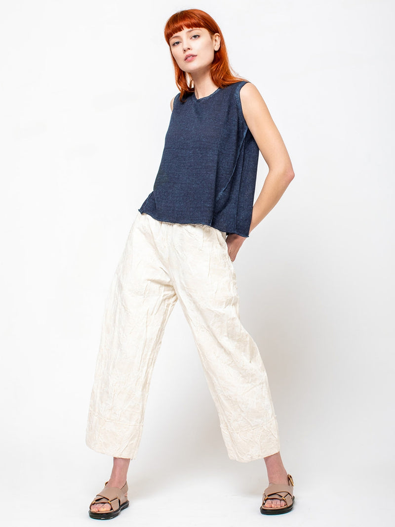 M J Watson - Cotton and Linen Top - Faded Navy - Verdalina