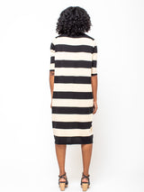 M J Watson - Pima Cotton Stripe Knit Dress - Black and Oat - Verdalina