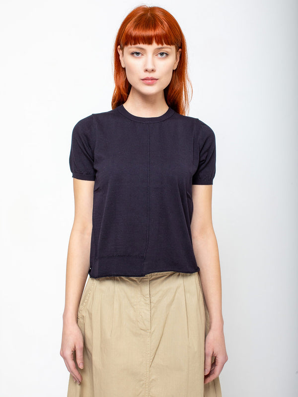 M J Watson - Short Sleeve Cotton Sweater - Navy - Verdalina