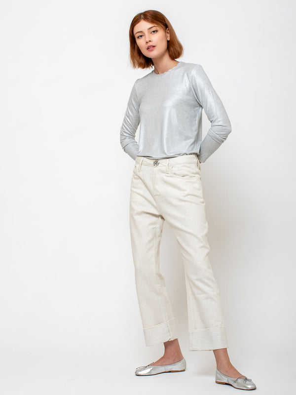 Monday12 - Liat Long-Sleeve Crewneck Tee - Silver - Verdalina