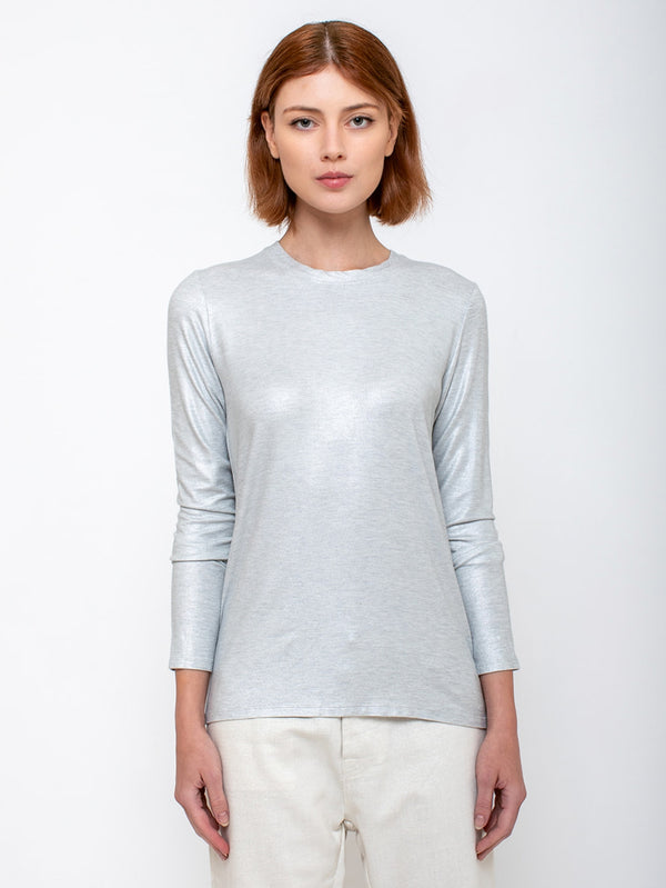 Monday12 - Liat Long-Sleeve Crewneck Tee - Silver - Verdalina