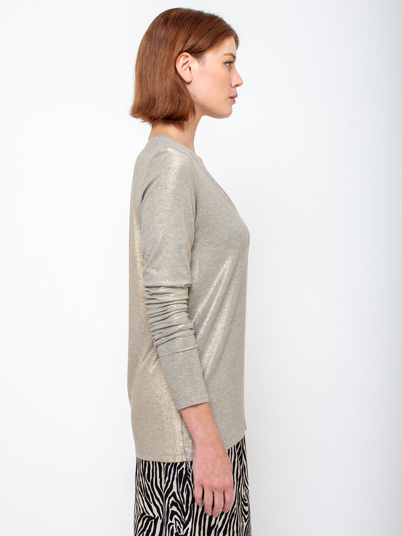 Monday12 - Liat Long-Sleeve V-Neck Tee - Gold - Verdalina
