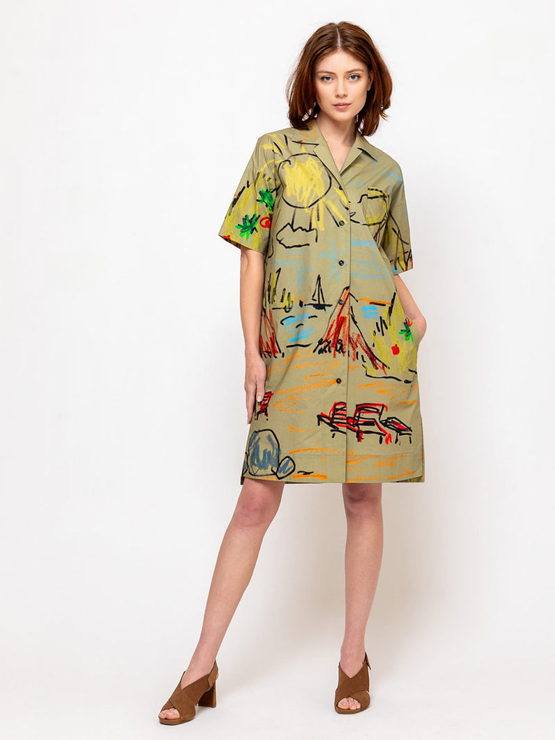 Odeeh | Holiday Sketchbook Dress - Light Olive | Verdalina