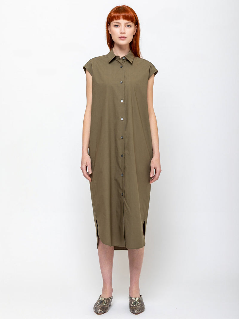Odeeh - Sleeveless Shirt Dress - Dark Olive - Verdalina