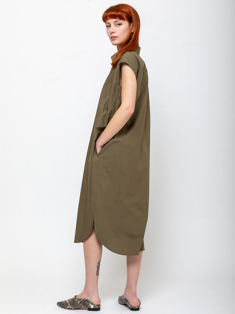 Odeeh - Sleeveless Shirt Dress - Dark Olive - Verdalina