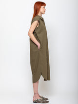 Odeeh - Sleeveless Shirt Dress - Dark Olive - Verdalina