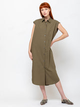 Odeeh - Sleeveless Shirt Dress - Dark Olive - Verdalina