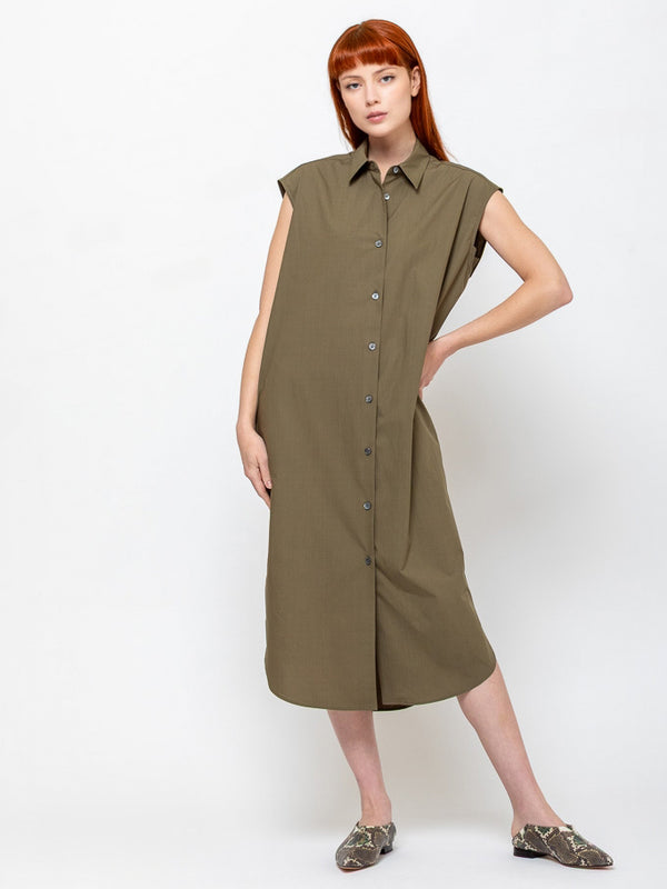 Odeeh - Sleeveless Shirt Dress - Dark Olive - Verdalina